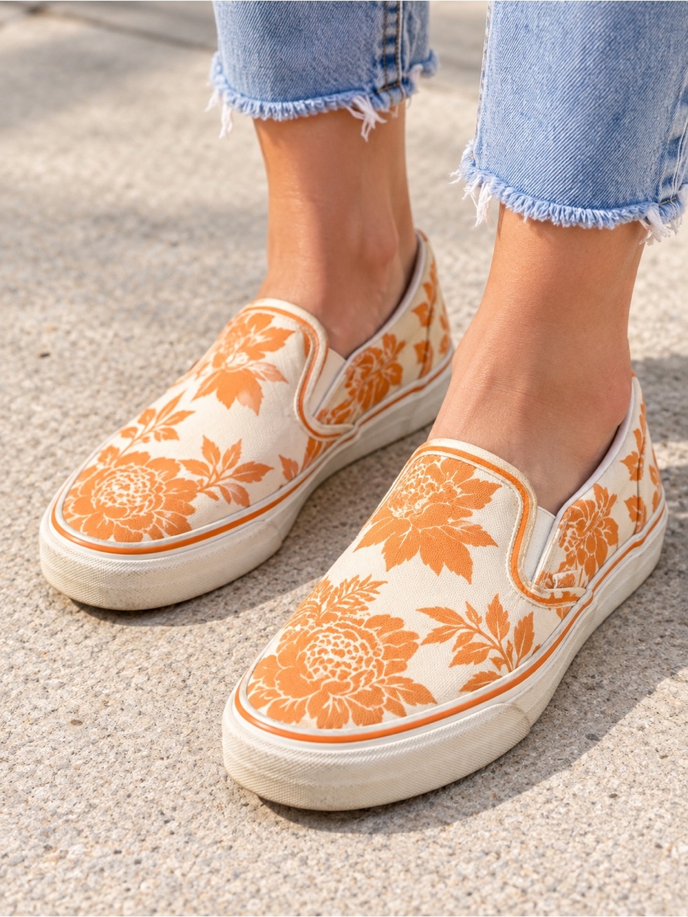 Vans Slip-On SF Island Floral Orange Cream UltraCush Women’s 8.5